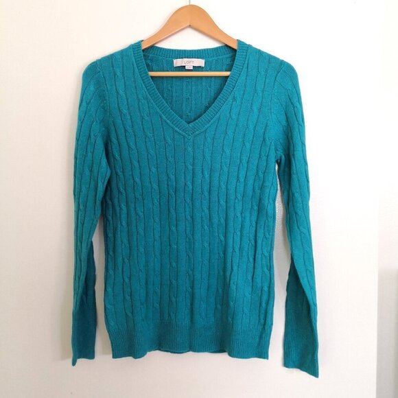 Bundle of 2 LOFT  Wool Angora Blend Cable Knit Sweater V Neck True Size M - Picture 4 of 7